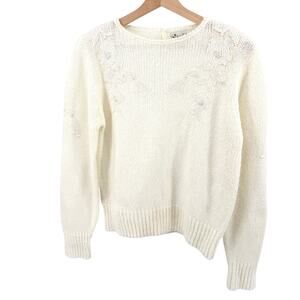 Vintage 90s Dana Ashley Cream Lace Pearl Keyhole Sweater Top